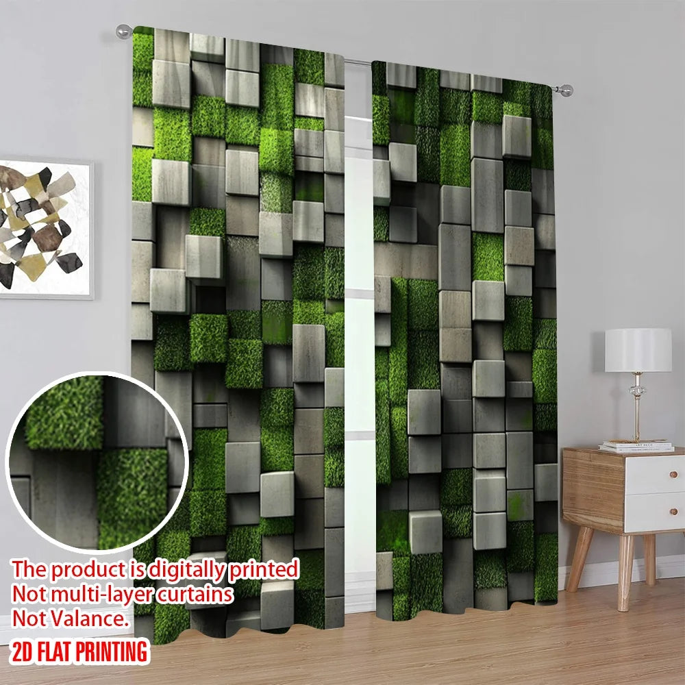 rideau moderne 3d imprimé vert gris polyester opacité panneaux decoration murale