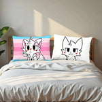 taie d'oreiller imprimée chat dessin animé cute kawaii suspension blanc rose bleu cartoon decorative