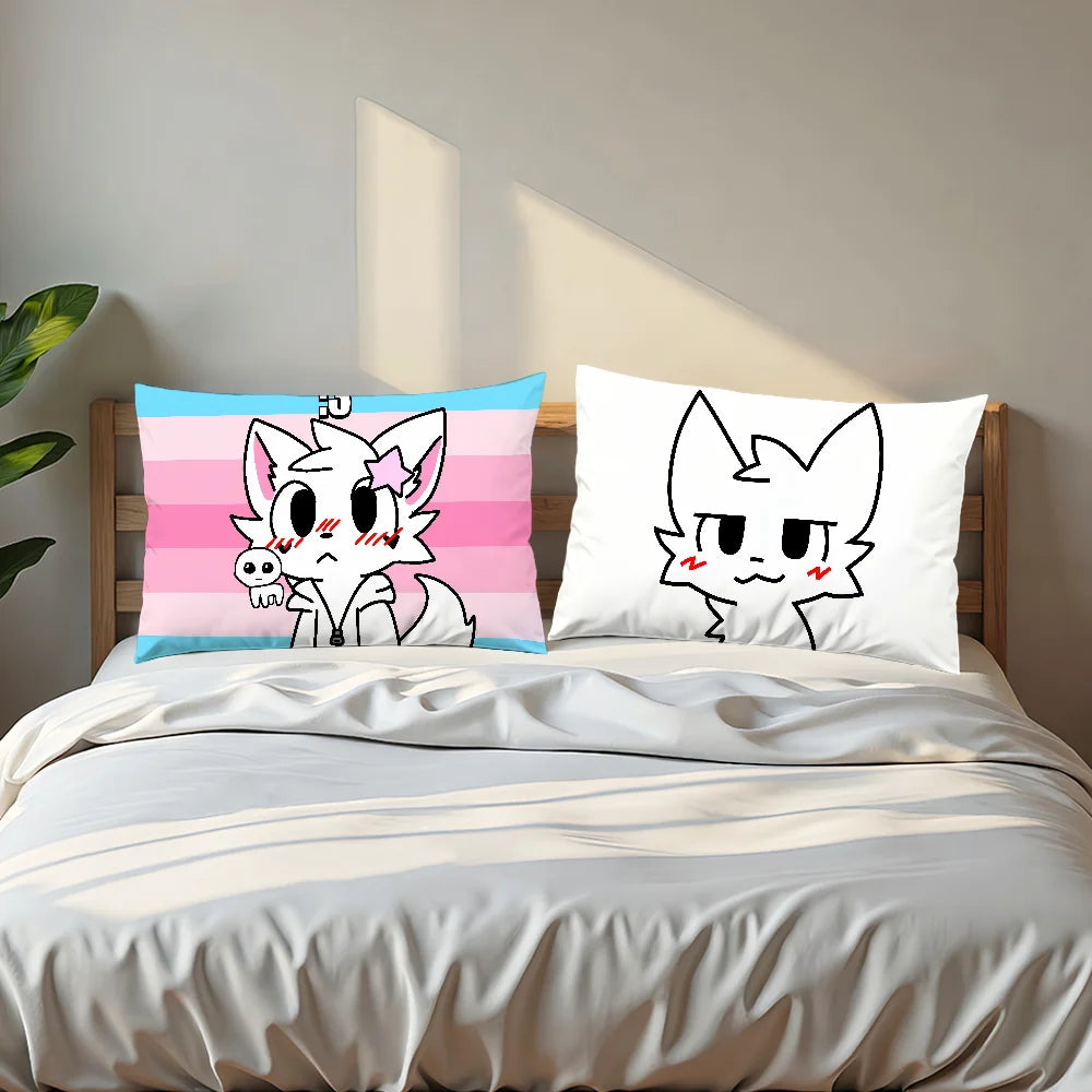 taie d'oreiller imprimée chat dessin animé cute kawaii suspension blanc rose bleu cartoon decorative