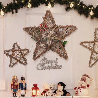 Lot de 3 étoiles en rotin rouge pour couronne de Noël