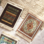 tapis table classique ornements floraux motifs géométriques franges rouge vert bleu beige blanc respectueux