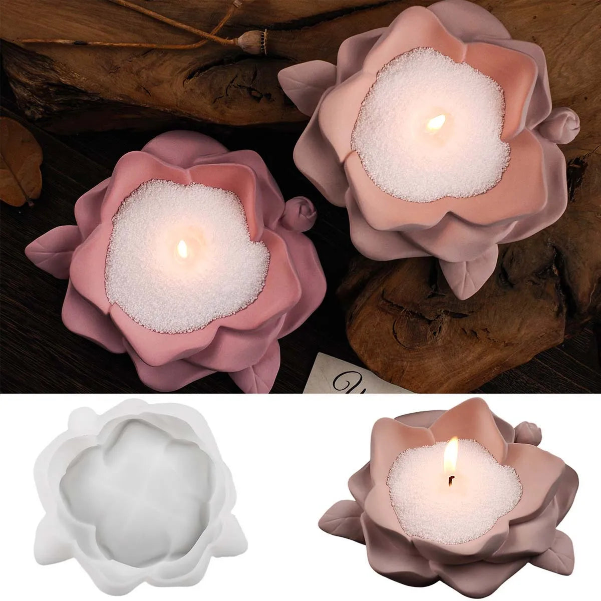 bougies fleur lotus silicone rose pâle moderne fabrication artisanale exposé zenintérieurDecoration