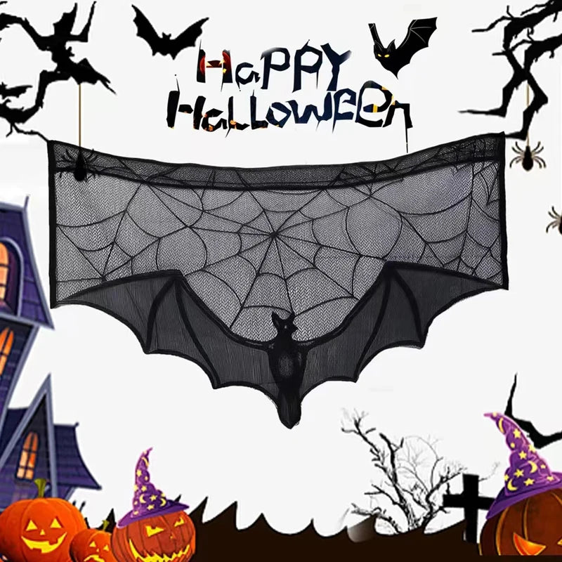 rideau halloween toile d'araignée chauve souris noir polyester fenetre cuisine decoration horreur