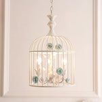cage oiseaux suspendue vintage fleurs céramique rose clair blanc romantique