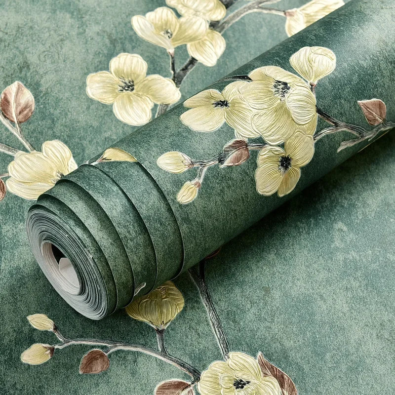 papier peint fleurs blanches classique adhésif résistant humidité écologique chambre salon vintage pastorale