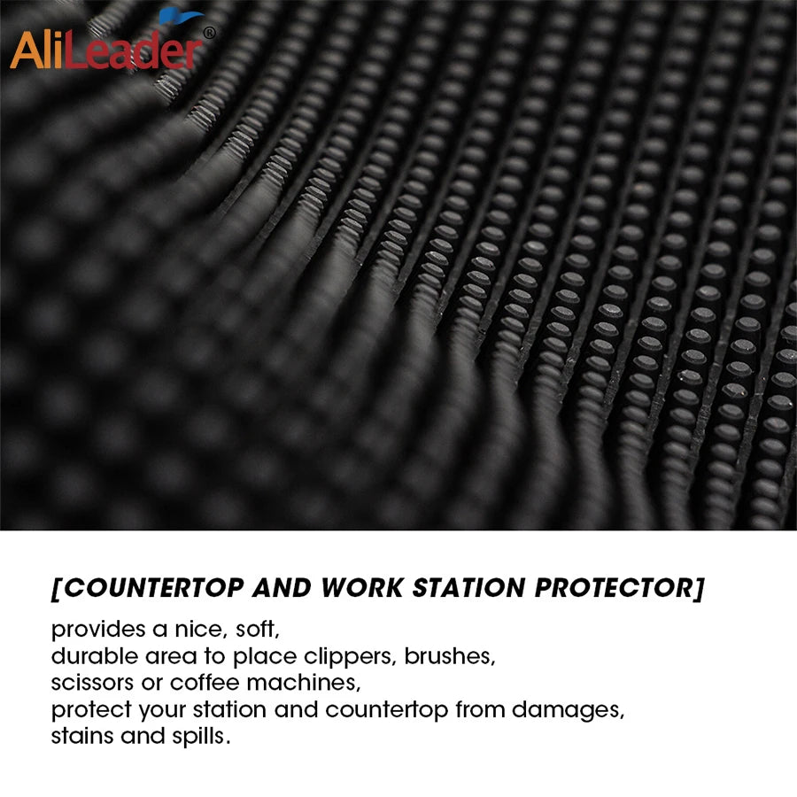 tapis antidérapant caoutchouc protection salon coiffure outils professionnels utilitaires noir texturé points reliefs bordures