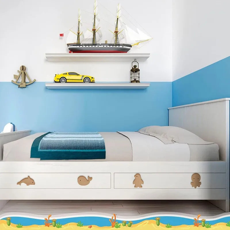 poignées tiroir bois animal marin dauphin pieuvre phoque hippocampe moderne vis chambre enfant decoration