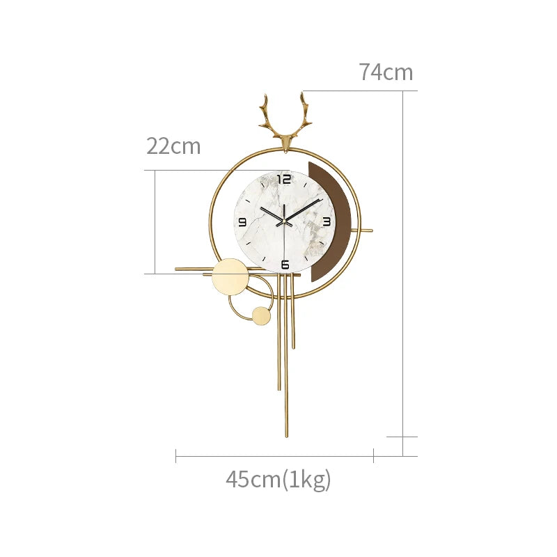 horloge murale moderne aiguille cadre doré cadran blanc motifs géométriques pendule dorée