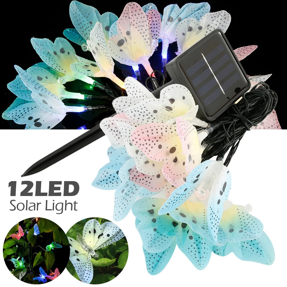 guirlande lumineuse solaire multicolore papillons modernes points noirs extérieure vacances jardin festive led étanche