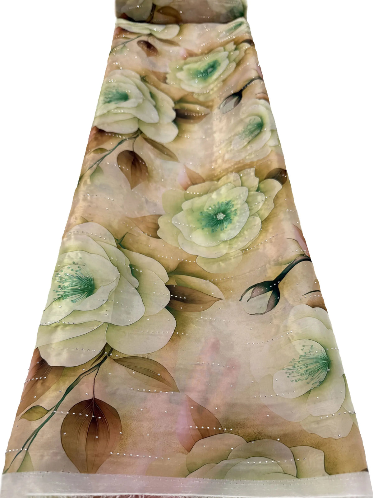 tissu polyestère dentelle fleurs imprimé opaque rose vert blanc mariage