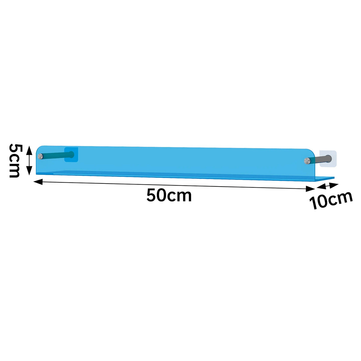 étagère murale transparente moderne salle bain minimaliste couleurs bleu rouge vert fixations métalliques flacons