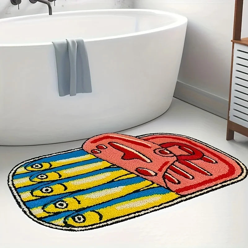 tapis créatif pop art poissons rayures horizontales rouge vert bleu blanc adultes extérieur imperméable