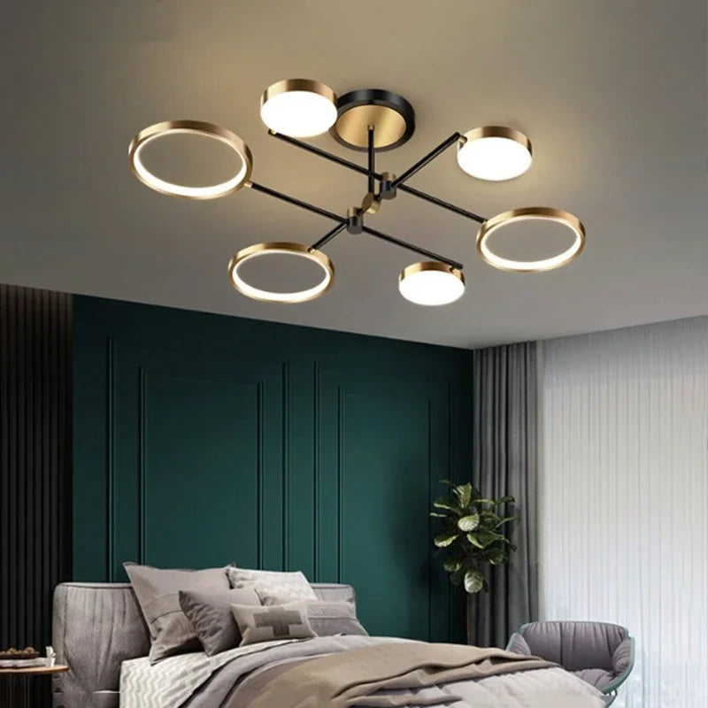 lampe suspendue moderne led noir doré circulaire minimaliste métal certifications flux lumineux télécommande