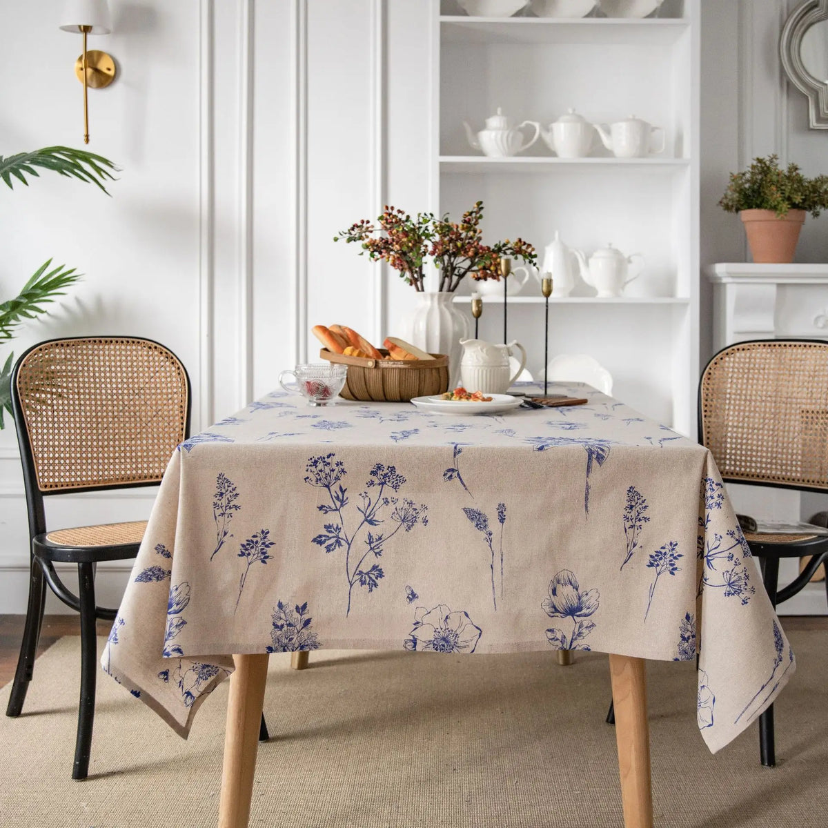 nappe rustique fleurs vintage beige bleu table mariage fêtes halloween noël
