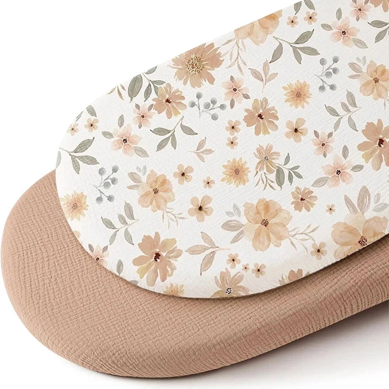 draps housses bébé unisexe fleurs feuilles moderne doux beige rose vert bleu marine