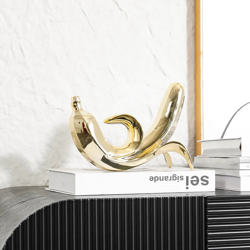banane or sculptural deco moderne 21x11x14cm intérieur or argent festive