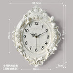 horloge murale baroque motif floral angelique blanc salon decoration aiguille quartz résine unique