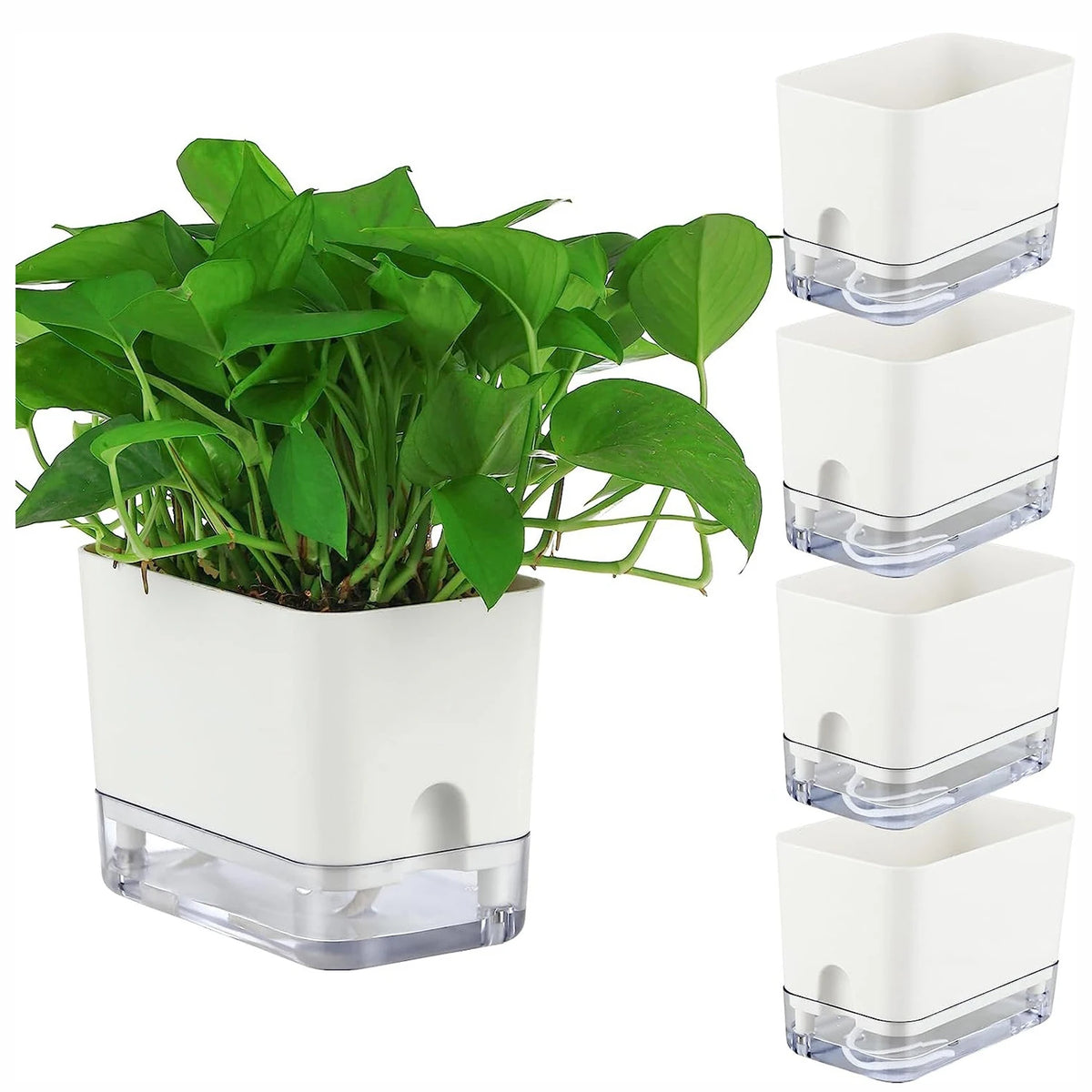 pots plantes auto arrosants blancs moderne grille drainage transparent minimaliste