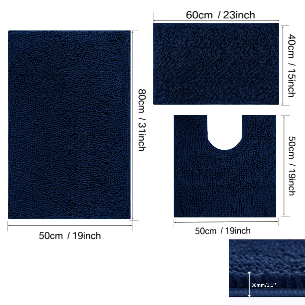 ensemble tapis bain chenille doux absorbant secage rapide motif rayures salle bain