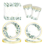 assiettes papier fleur vert mariage anniversaire serviettes pailles verres saint valentin baptême