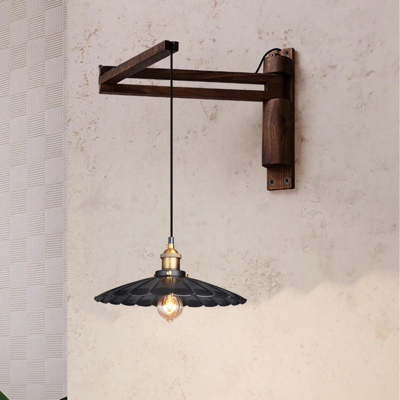 lampe murale bois moderne abat jour fleur industriel rustique chambre entrée