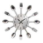 horloge murale moderne argentée forme cuillère fourchette unique