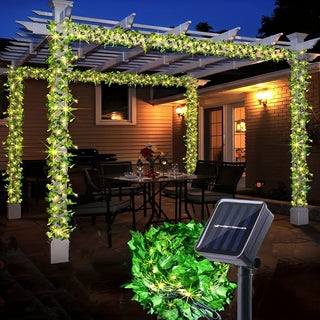 guirlande lumineuse solaire 10m 100 led feuilles vert lumières blanc chaud