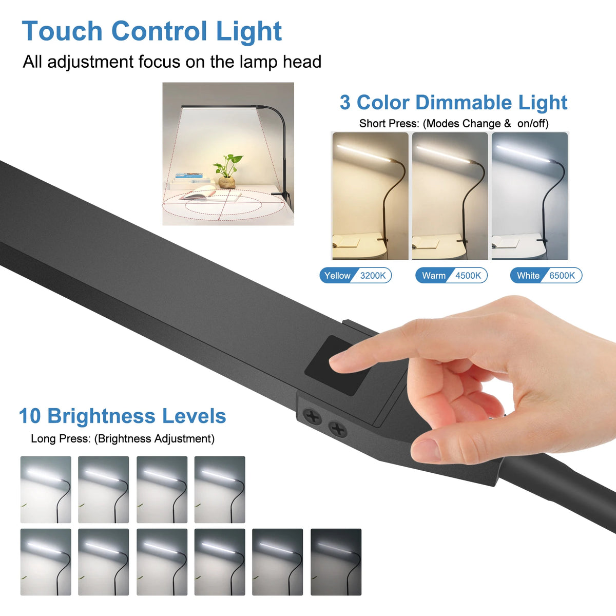 lampe led noir moderne 360 clip tactile 12v 12w adaptateurs us eu