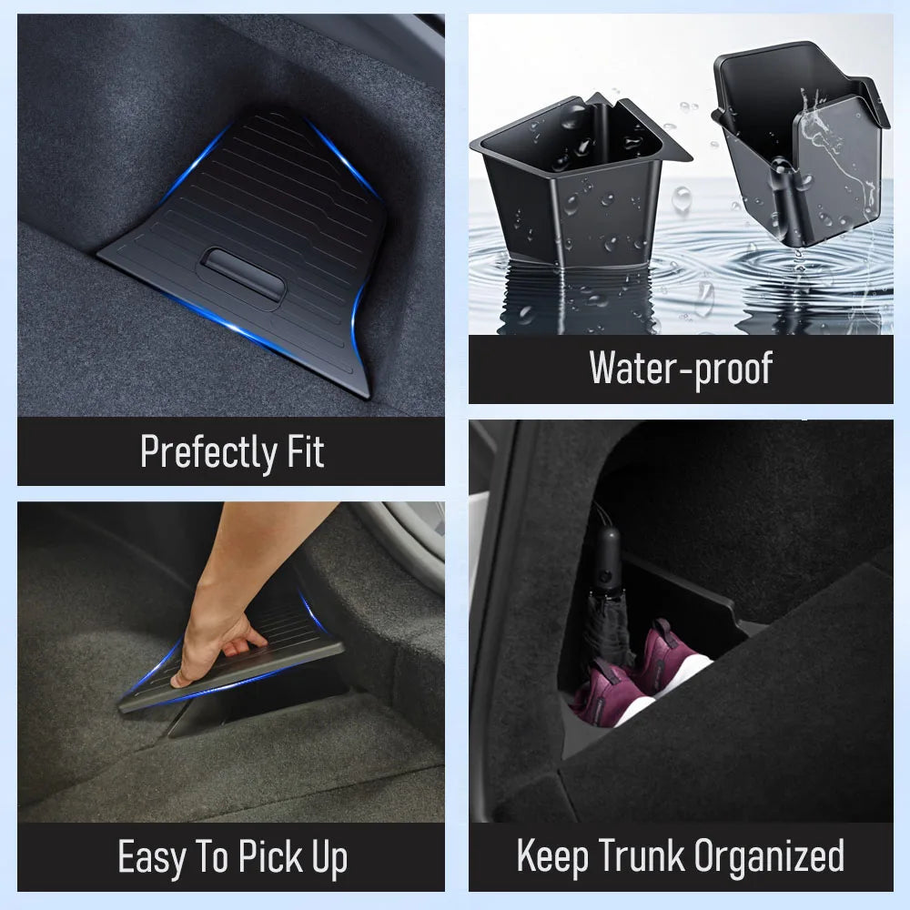 conteneurs rangement coffre voiture tesla model juniper 2025 noir texture antidérapante pliables moderne.storage sac