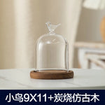 cloche verre transparent base bois bougie parfumée pinçon décoratives