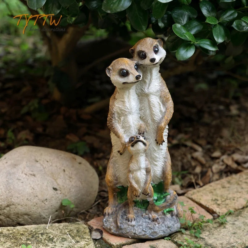 statue mangoustes résine jardin animalier décoratif extérieur étagère beige marron clair verte texture fourrure