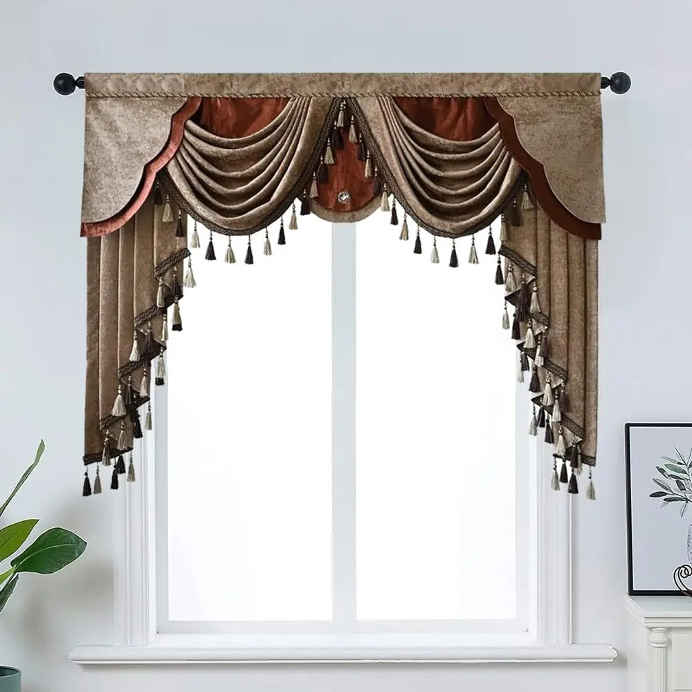 rideau velours marron élégant opacité tassels salon européen classique