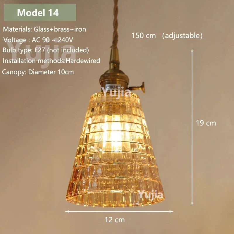 suspension lumineuse vintage transparente relief doré éclairage rétro chambre salon