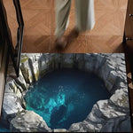 tapis sol 3d moderne bleu gris crocodile grotte eau antidérapant résistant extérieur 40x60cm