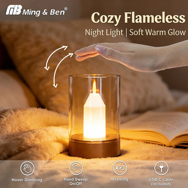 lampe led sans flamme bougie blanc doré verre transparent base opaque moderne minimaliste rechargeable