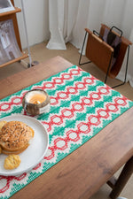 chemin table moderne motif géométrique vert rouge blanc polyester coton décoration table maison