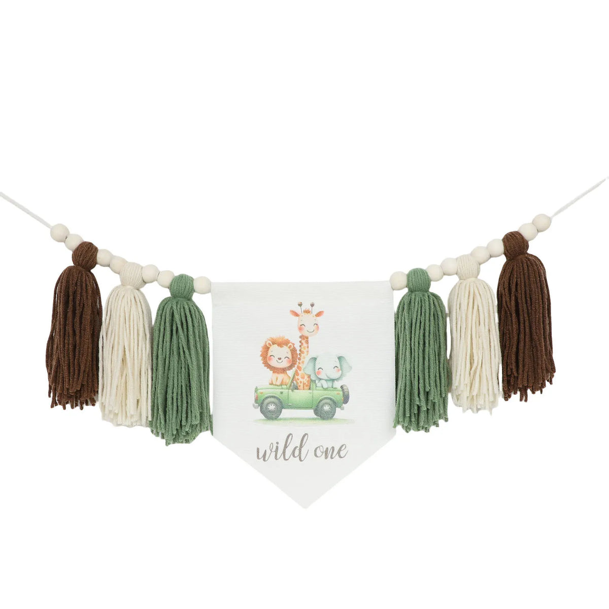 guirlande vert pompons animaux couronne décoration enfant moderne chambre bébé anniversaire festif