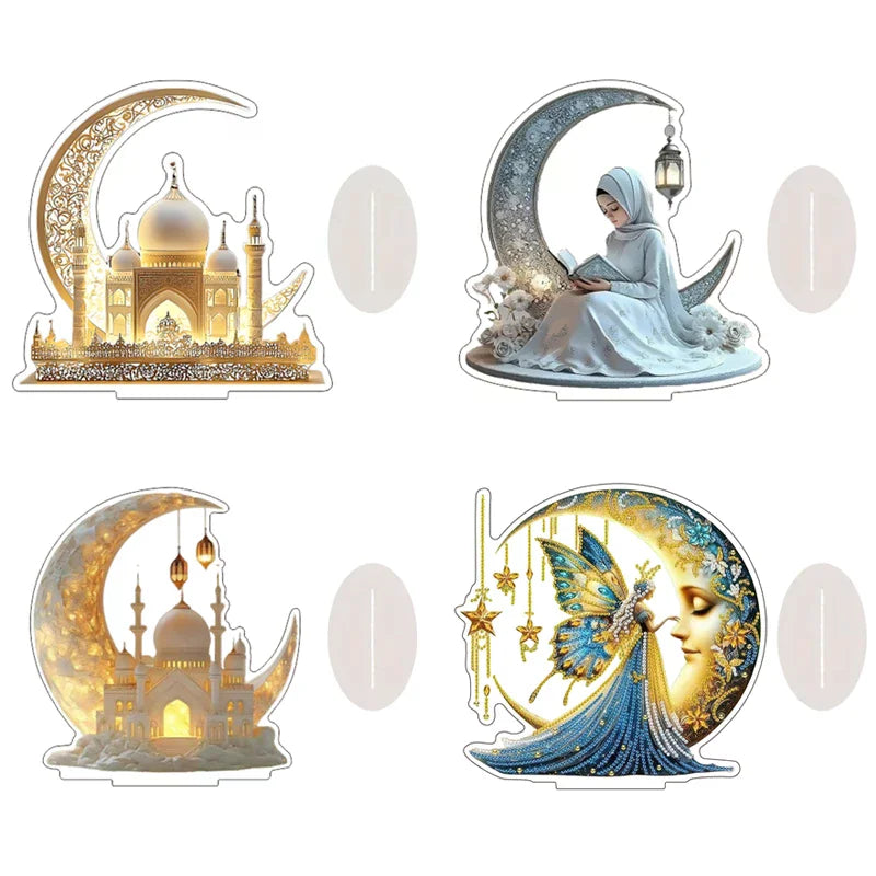 décoration figurines transparentes croissant lune motifs orientaux sorcières fées mosquées étoiles dragons fantaisie
