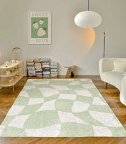 tapis géométrique abstrait vert clair blanc intérieur bohème moderne chambre salon