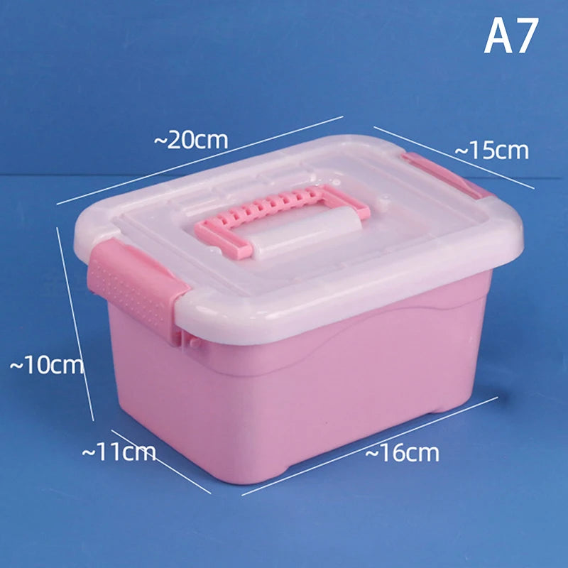 boîtes rangement transparentes bleues roses violettes poignées détachables moderne pratique enfants fournitures scolaires
