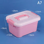 boîtes rangement transparentes bleues roses violettes poignées détachables moderne pratique enfants fournitures scolaires