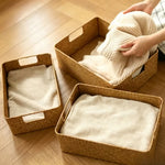 paniers tissés marron clair rustiques boho chic poignées intégrées rangement multifonctionnel écologique