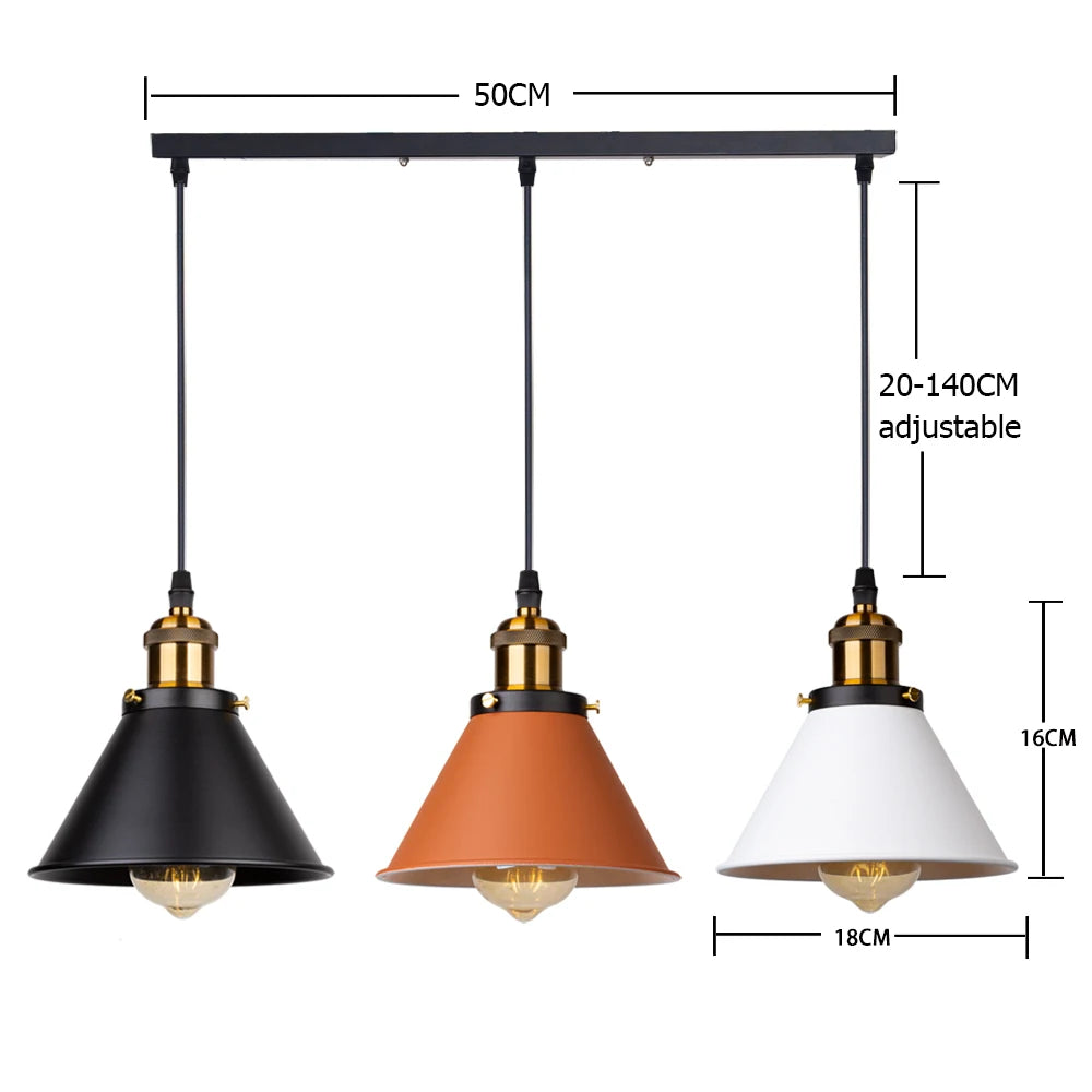 lumière suspendue industrielle conique noire blanche orange éclairage moderne chambre salon