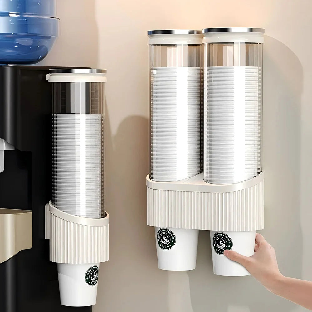 distributeur tasses moderne adhésif blanc gris rayures verticales tasses plastique papier longues