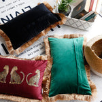 coussin imprimé léopard doré moderne adhésif tassel velours polyester carré decoration 45x45cm 30x50cm