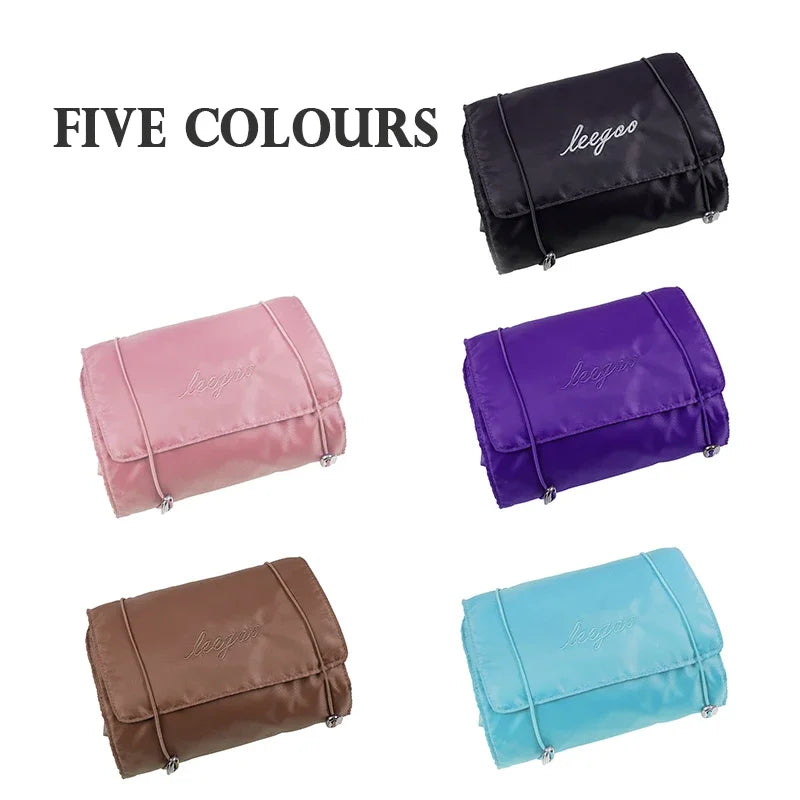 Sac cosmétiques multi usages pliable rose clair moderne poignée dorée fermeture glissière