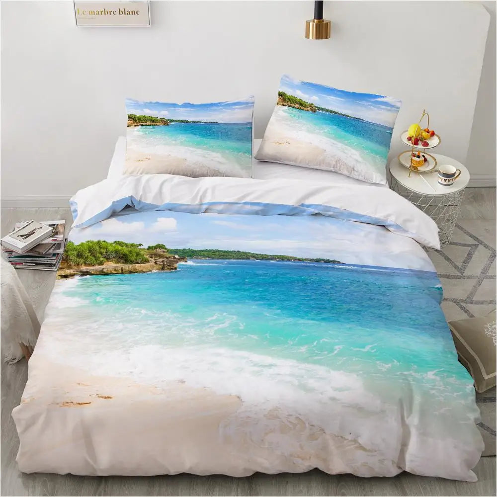 Housse de couette océan tropique king size bleue