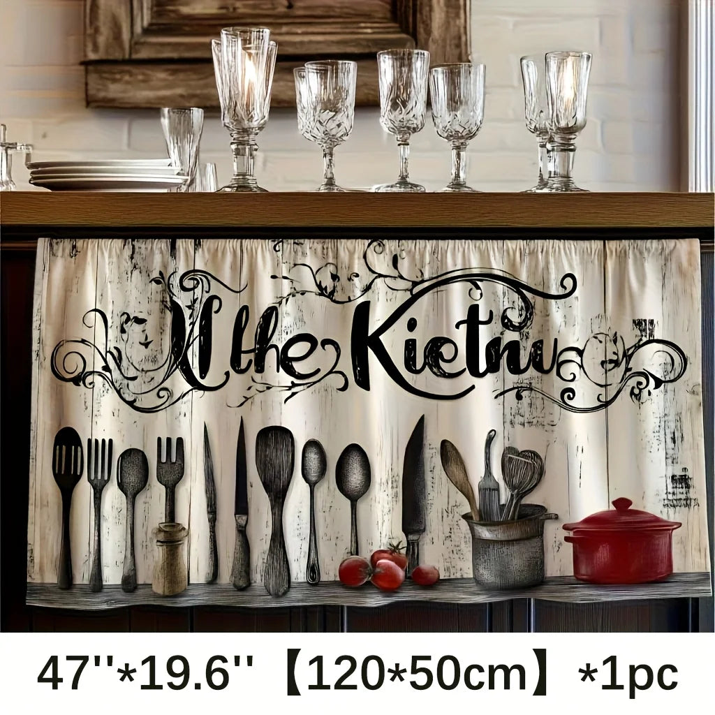 rideau cuisine motif cuillères vintage opacité beige clair noir romain extérieure moderne