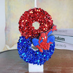 bougies décoratives anniversaire spiderman sequins brillants rouge bleu noir decoration gâteau fête thème