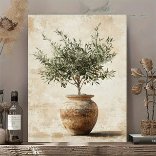 impression toile olivier pot terre cuite décoration murale rustique méditerranéen bohème verte marron beige